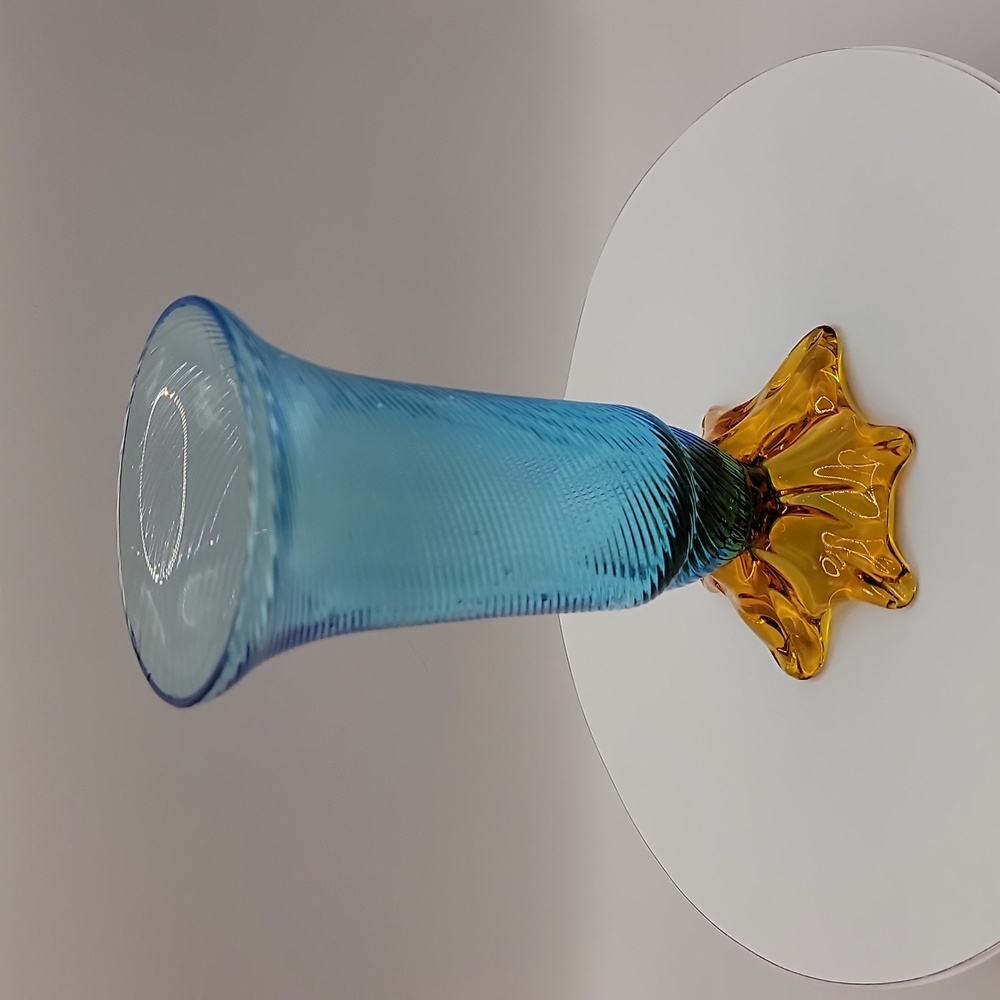 Bohemian Czech Small Blue Art Glass Vase